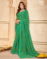 Vishal Prints Dark Teal Green Printed Georgette Saree With Fancy Border