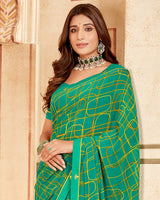 Vishal Prints Dark Teal Green Printed Georgette Saree With Fancy Border