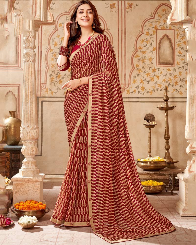 Vishal Prints Maroon Printed Georgette Saree With Fancy Border