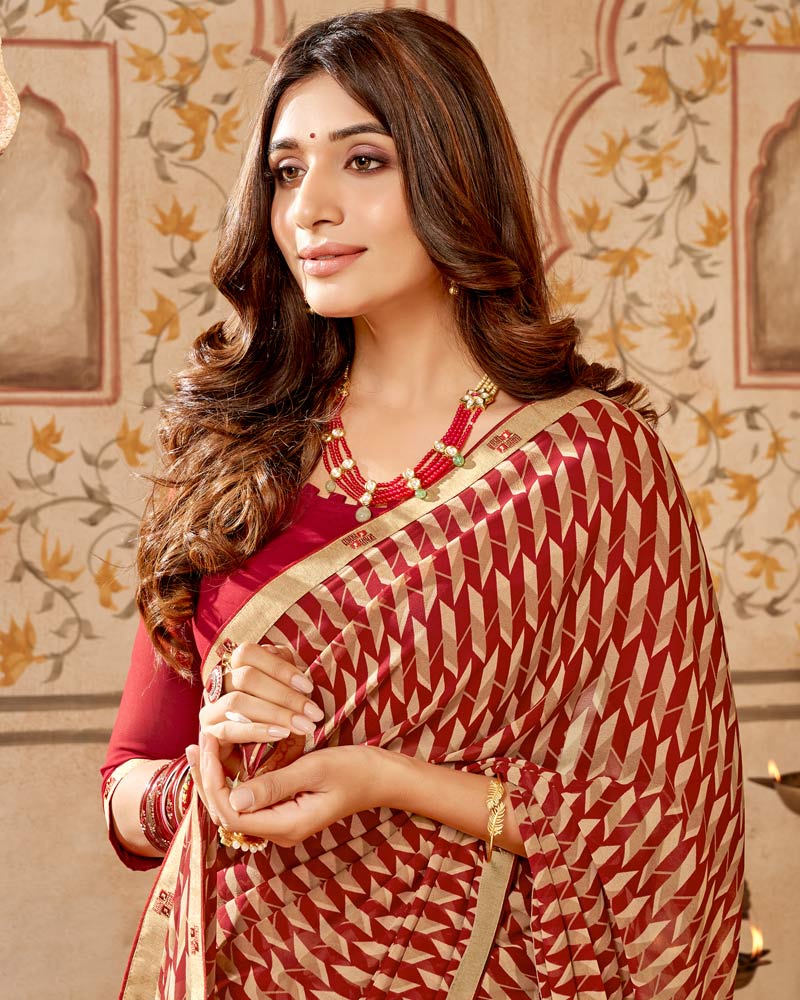 Vishal Prints Maroon Printed Georgette Saree With Fancy Border