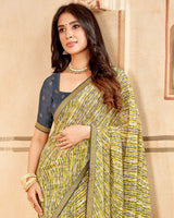 Vishal Prints Olive Green Printed Georgette Saree With Fancy Border