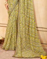 Vishal Prints Olive Green Printed Georgette Saree With Fancy Border