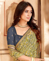 Vishal Prints Olive Green Printed Georgette Saree With Fancy Border