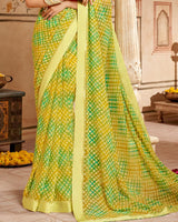 Vishal Prints Light Yellow Printed Georgette Saree With Fancy Border