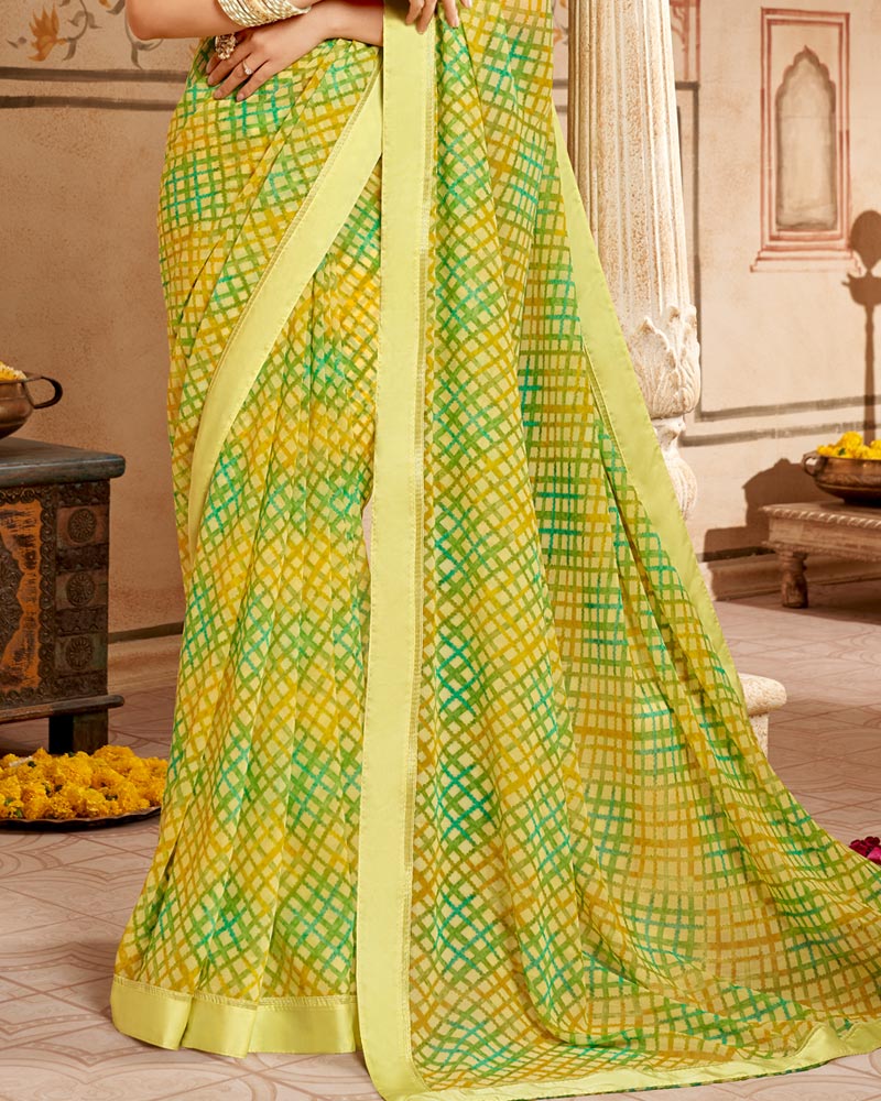 Vishal Prints Light Yellow Printed Georgette Saree With Fancy Border