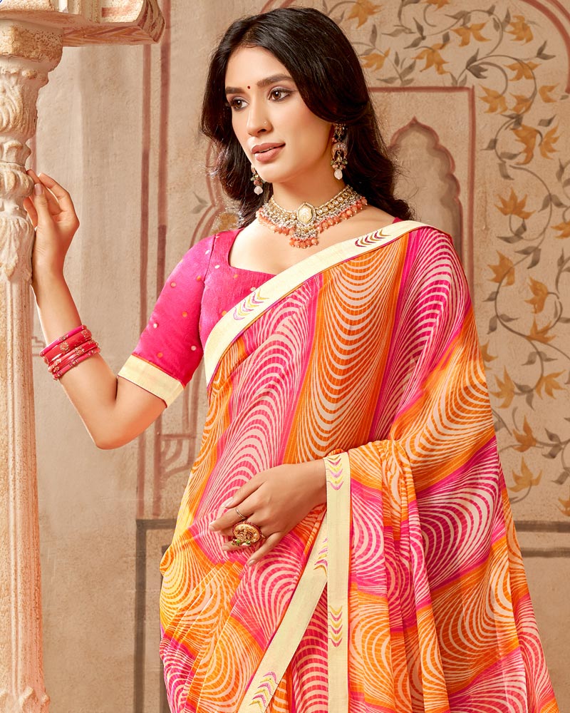Vishal Prints Hot Pink Printed Georgette Saree With Fancy Border