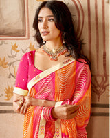 Vishal Prints Hot Pink Printed Georgette Saree With Fancy Border