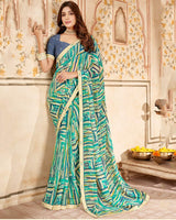 Vishal Prints Teal Blue Printed Georgette Saree With Fancy Border
