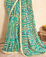 Vishal Prints Teal Blue Printed Georgette Saree With Fancy Border