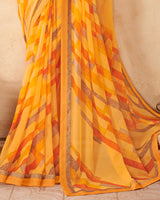 Vishal Prints Yellowish Orange Printed Georgette Saree With Fancy Border