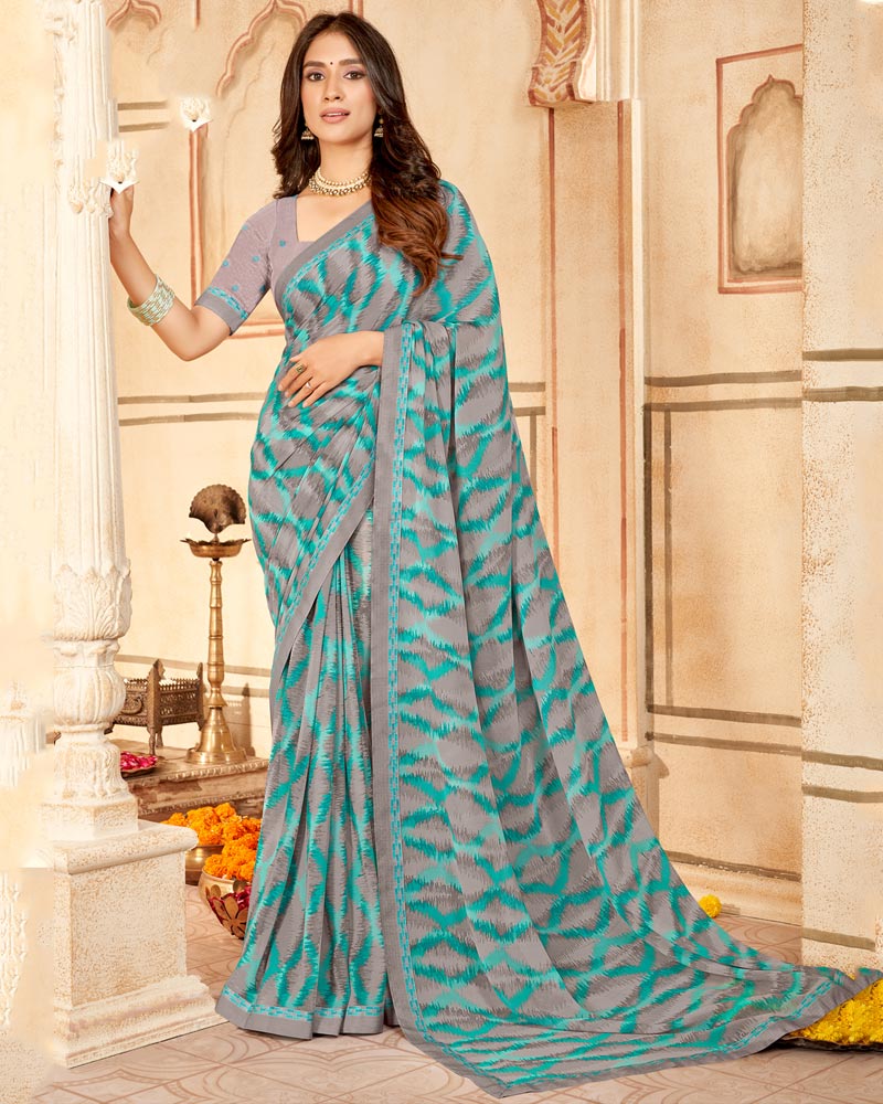 Vishal Prints Light Mauve Printed Georgette Saree With Fancy Border