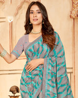 Vishal Prints Light Mauve Printed Georgette Saree With Fancy Border