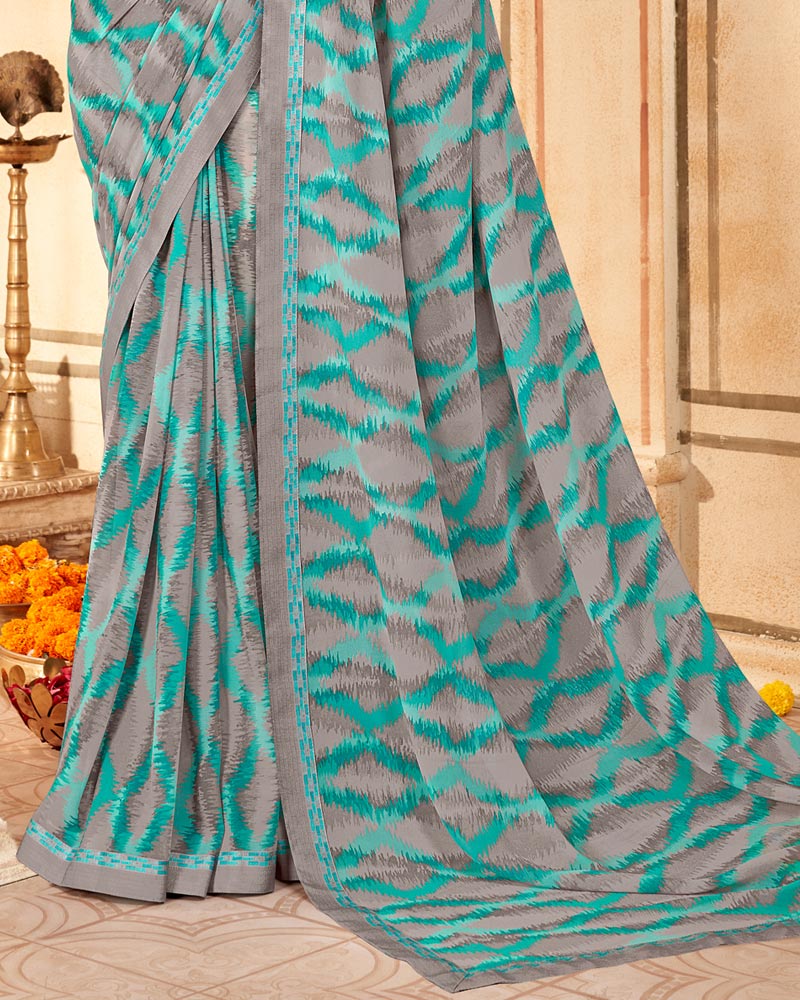 Vishal Prints Light Mauve Printed Georgette Saree With Fancy Border