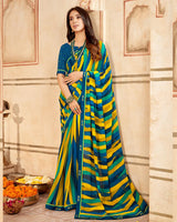 Vishal Prints Prussian Blue Printed Georgette Saree With Fancy Border