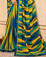 Vishal Prints Prussian Blue Printed Georgette Saree With Fancy Border