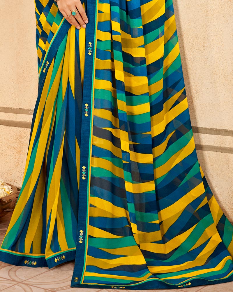 Vishal Prints Prussian Blue Printed Georgette Saree With Fancy Border
