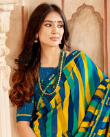 Vishal Prints Prussian Blue Printed Georgette Saree With Fancy Border