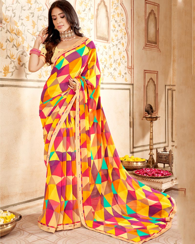 Vishal Prints Multi Color Printed Georgette Saree With Fancy Border