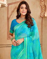 Vishal Prints Aqua Blue Printed Georgette Saree With Fancy Border