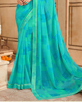 Vishal Prints Aqua Blue Printed Georgette Saree With Fancy Border
