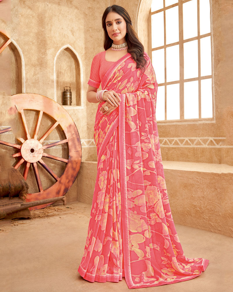 Vishal Prints Coral Printed Georgette Saree With Fancy Border