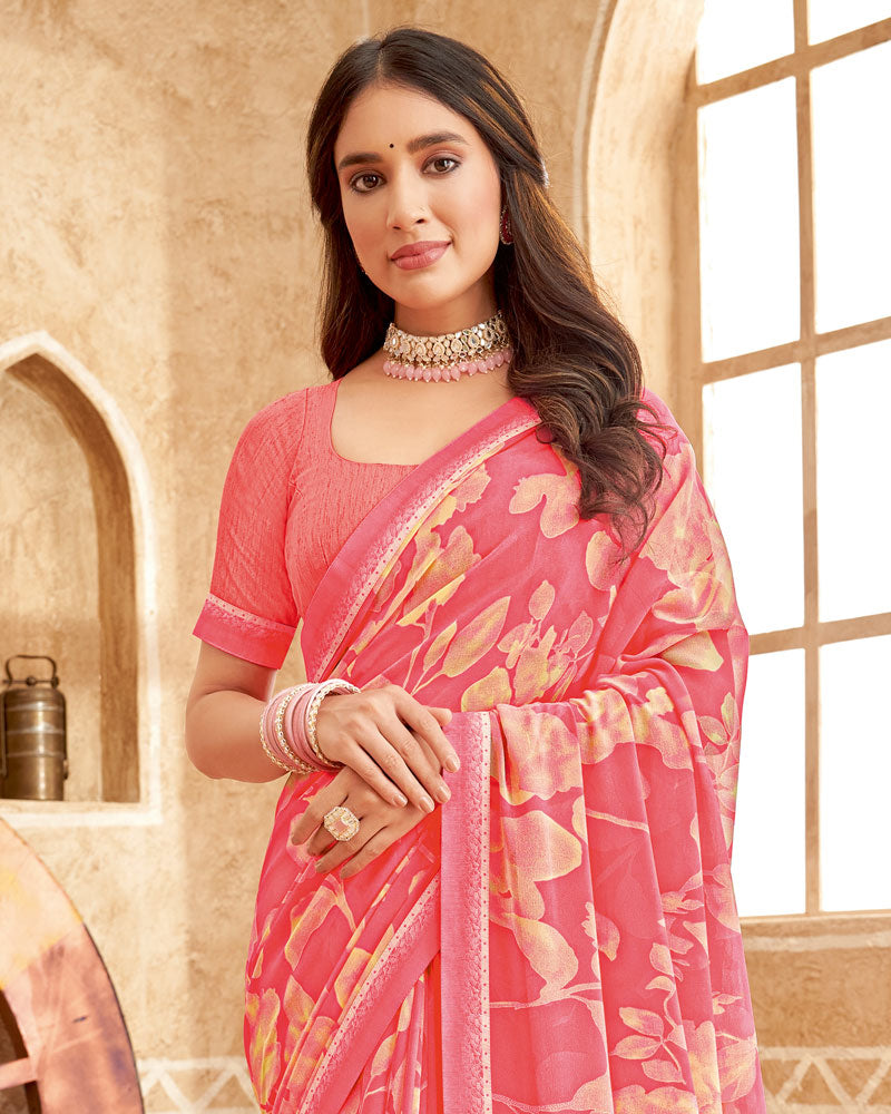 Vishal Prints Coral Printed Georgette Saree With Fancy Border