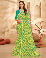 Vishal Prints Greenish Beige Printed Georgette Saree With Fancy Border