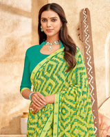 Vishal Prints Greenish Beige Printed Georgette Saree With Fancy Border