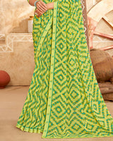 Vishal Prints Greenish Beige Printed Georgette Saree With Fancy Border