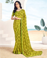 Vishal Prints Olive Green Printed Georgette Saree With Fancy Border
