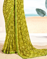 Vishal Prints Olive Green Printed Georgette Saree With Fancy Border
