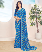 Vishal Prints Aqua Blue Printed Georgette Saree With Fancy Border