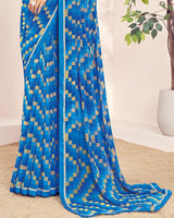 Vishal Prints Aqua Blue Printed Georgette Saree With Fancy Border