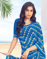 Vishal Prints Aqua Blue Printed Georgette Saree With Fancy Border