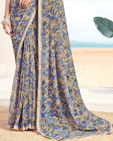Vishal Prints Beige Printed Georgette Saree With Fancy Border
