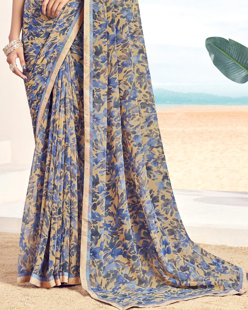 Vishal Prints Beige Printed Georgette Saree With Fancy Border