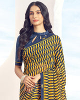 Vishal Prints Navy Blue Printed Georgette Saree With Fancy Border