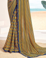 Vishal Prints Navy Blue Printed Georgette Saree With Fancy Border