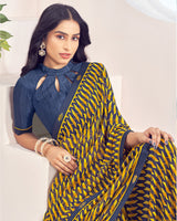 Vishal Prints Navy Blue Printed Georgette Saree With Fancy Border