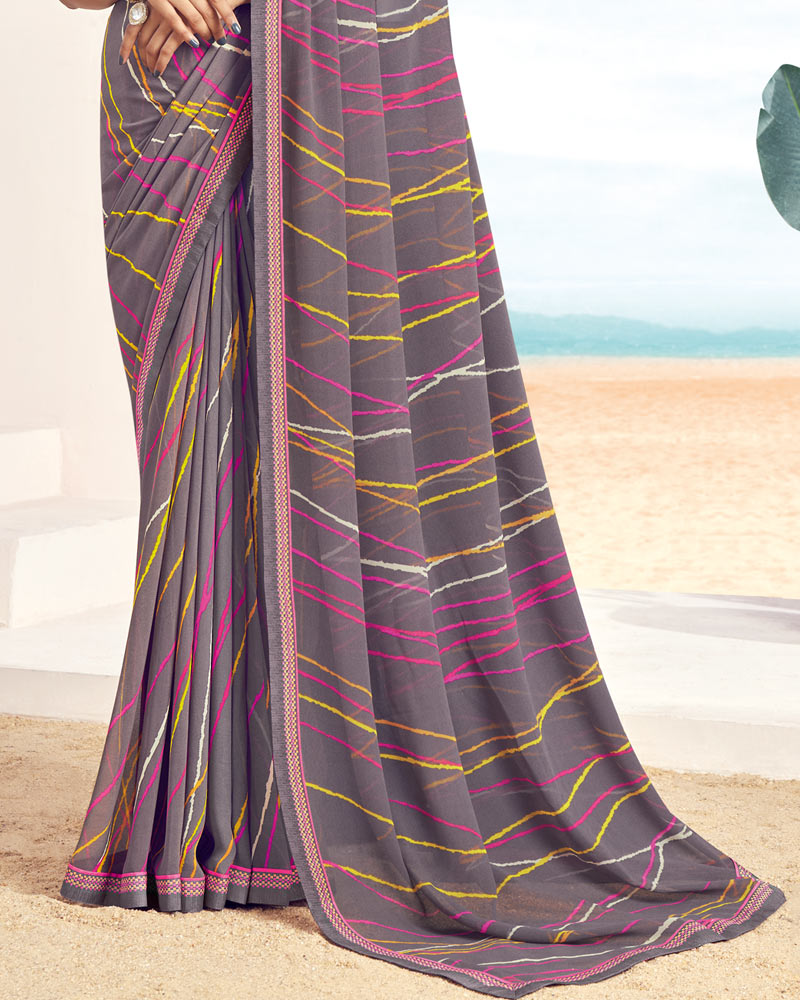 Vishal Prints Old Lavender Printed Georgette Saree With Fancy Border