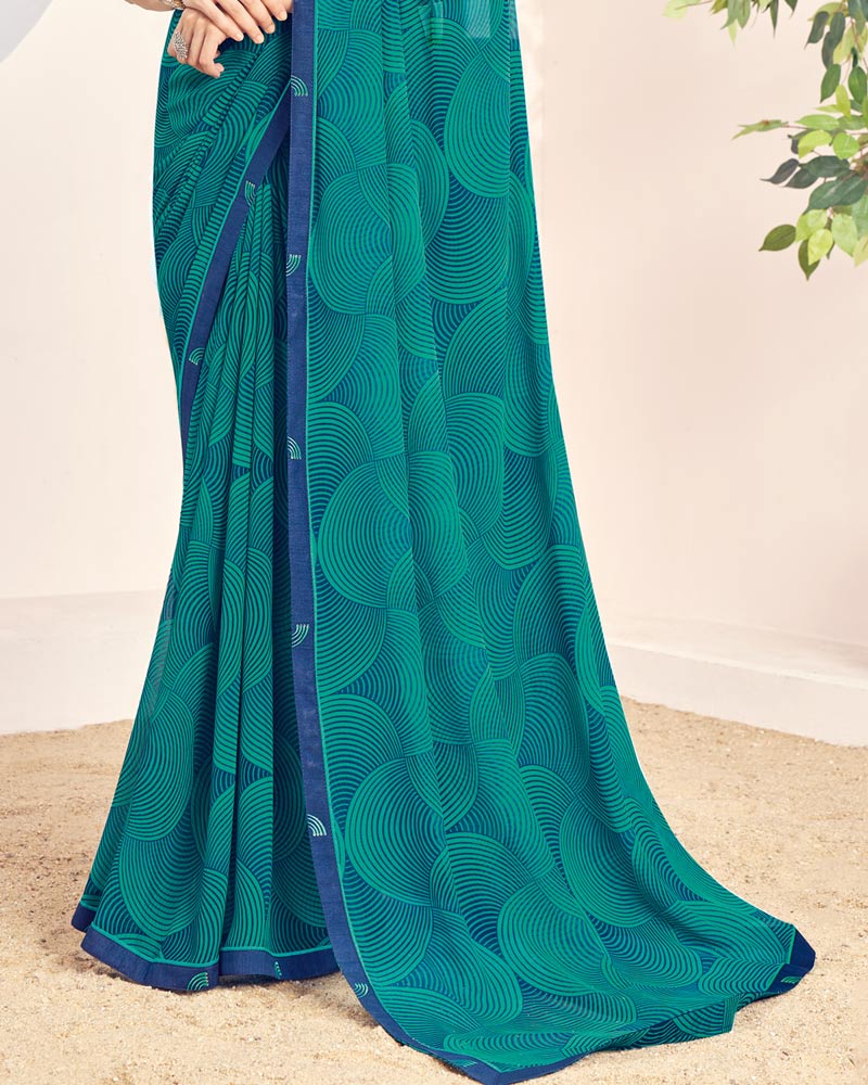 Vishal Prints Aqua Green Printed Georgette Saree With Fancy Border