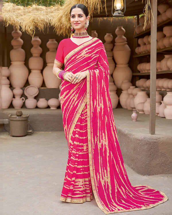 Vishal Prints Tomato Pink Georgette Printed Saree With Fancy Border