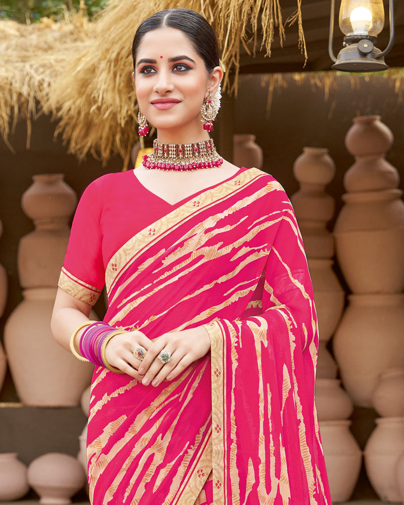 Vishal Prints Tomato Pink Georgette Printed Saree With Fancy Border