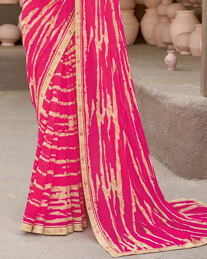 Vishal Prints Tomato Pink Georgette Printed Saree With Fancy Border