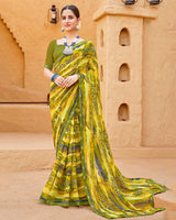 Vishal Prints Pale Yellow Georgette Printed Saree With Fancy Border