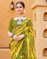 Vishal Prints Pale Yellow Georgette Printed Saree With Fancy Border