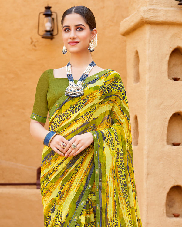 Vishal Prints Pale Yellow Georgette Printed Saree With Fancy Border