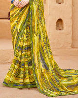 Vishal Prints Pale Yellow Georgette Printed Saree With Fancy Border