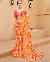 Vishal Prints Orange Pink Georgette Printed Saree With Fancy Border