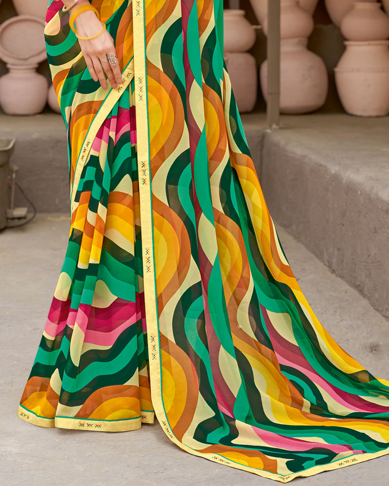 Vishal Prints Multi Colour Printed Georgette Saree With Fancy Border